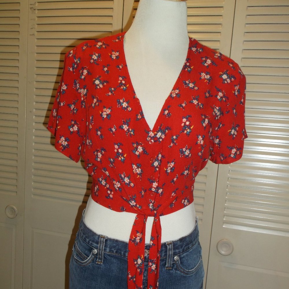 American Eagle Outfillers Red  cropped Sleeve top